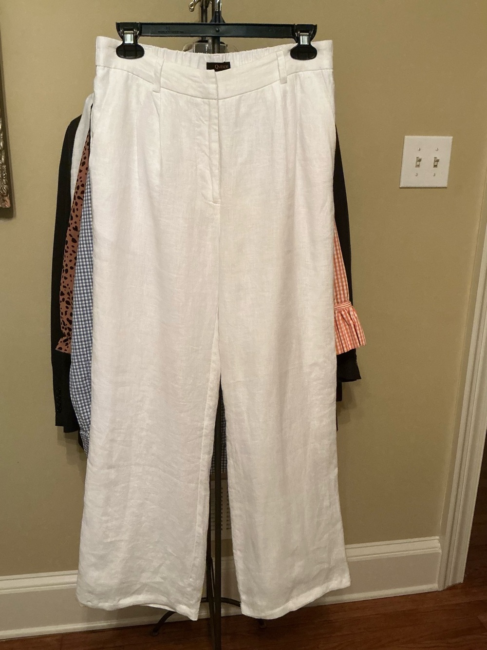 Quince White 100% European Linen Pleated Wide-Leg Trousers Fully Lined, Size 6 - Picture 3 of 16